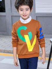 Print Round Neck Boy's Cotton Pullover