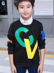 Print Round Neck Boy's Cotton Pullover