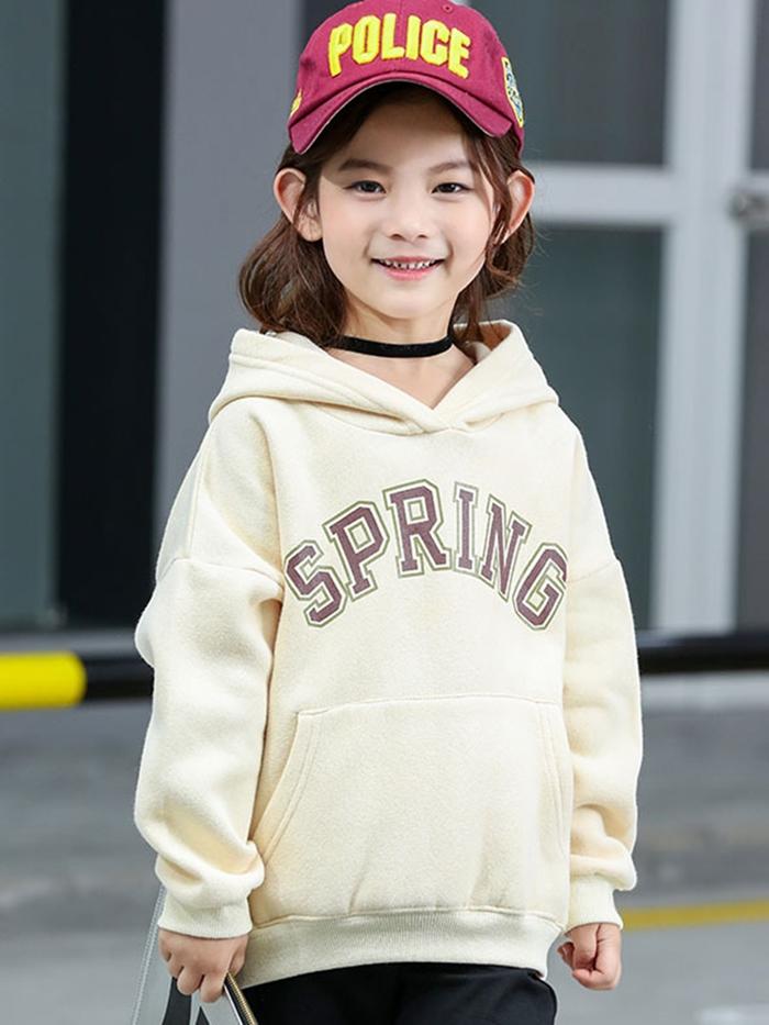 Letter Print Fleece Thicken ' Hoodie