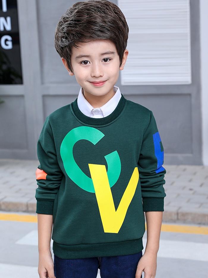 Print Round Neck Boy's Cotton Pullover