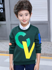 Print Round Neck Boy's Cotton Pullover