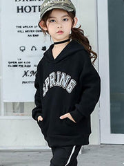 Letter Print Fleece Thicken ' Hoodie