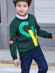 Ericdress Letter Print Round Neck Boy's Cotton Pullover img 1
